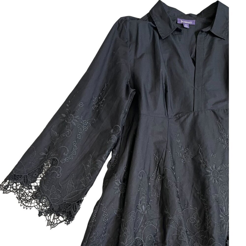 Roaman’s Black Embroidered Poplin Swing Tunic 20W NWT - Picture 5 of 8